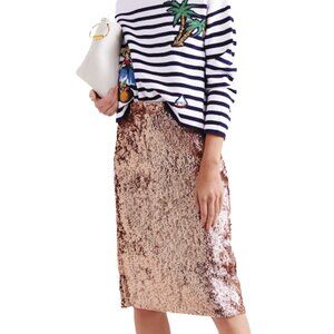 J. Crew Rose Gold Sequins Pencil Midi Skirt Holiday Party Size 0 - NWT